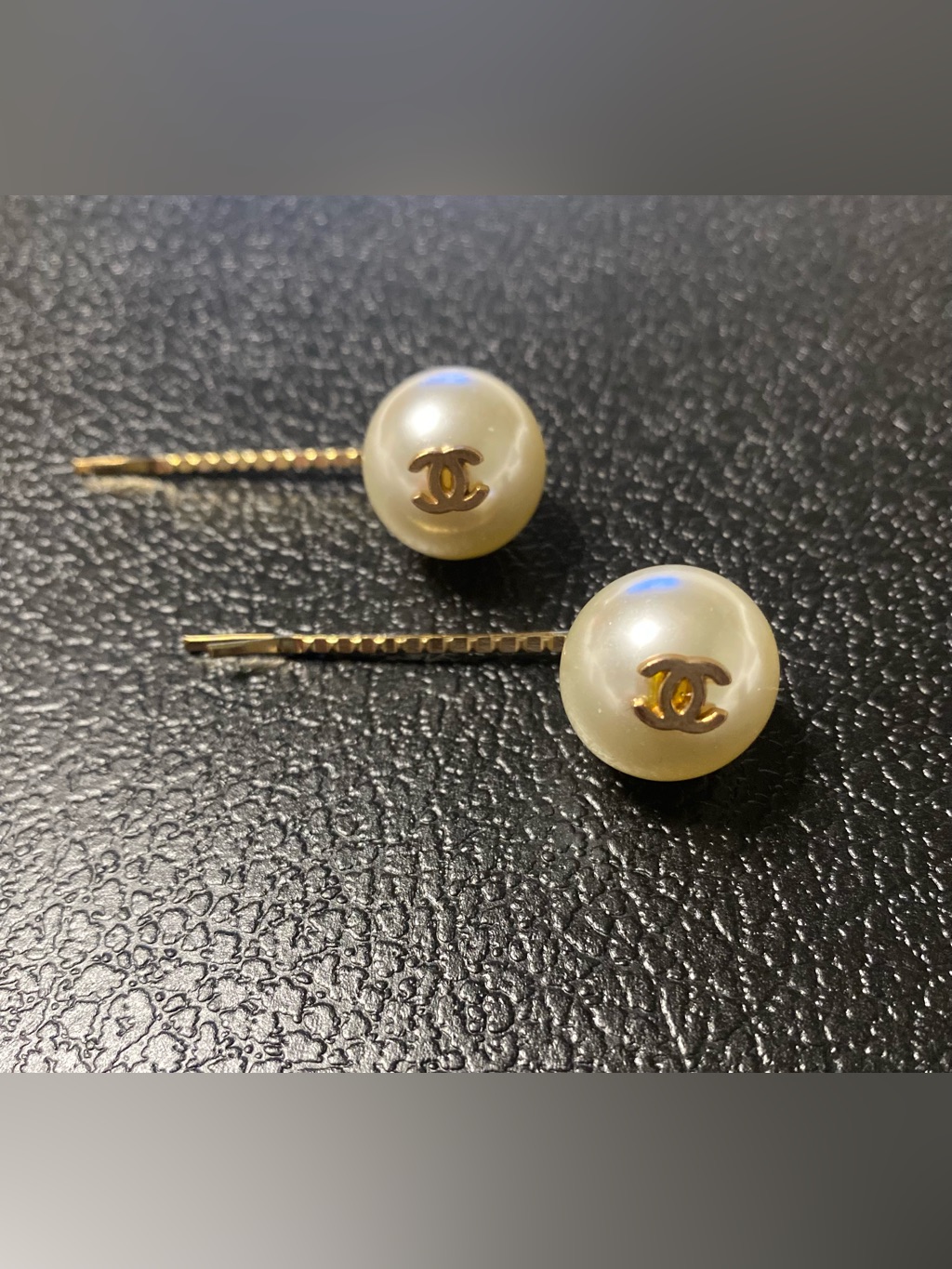 Chanei Hair Pins Faux Pearl With Gold - Tone Logo Lot Of 2